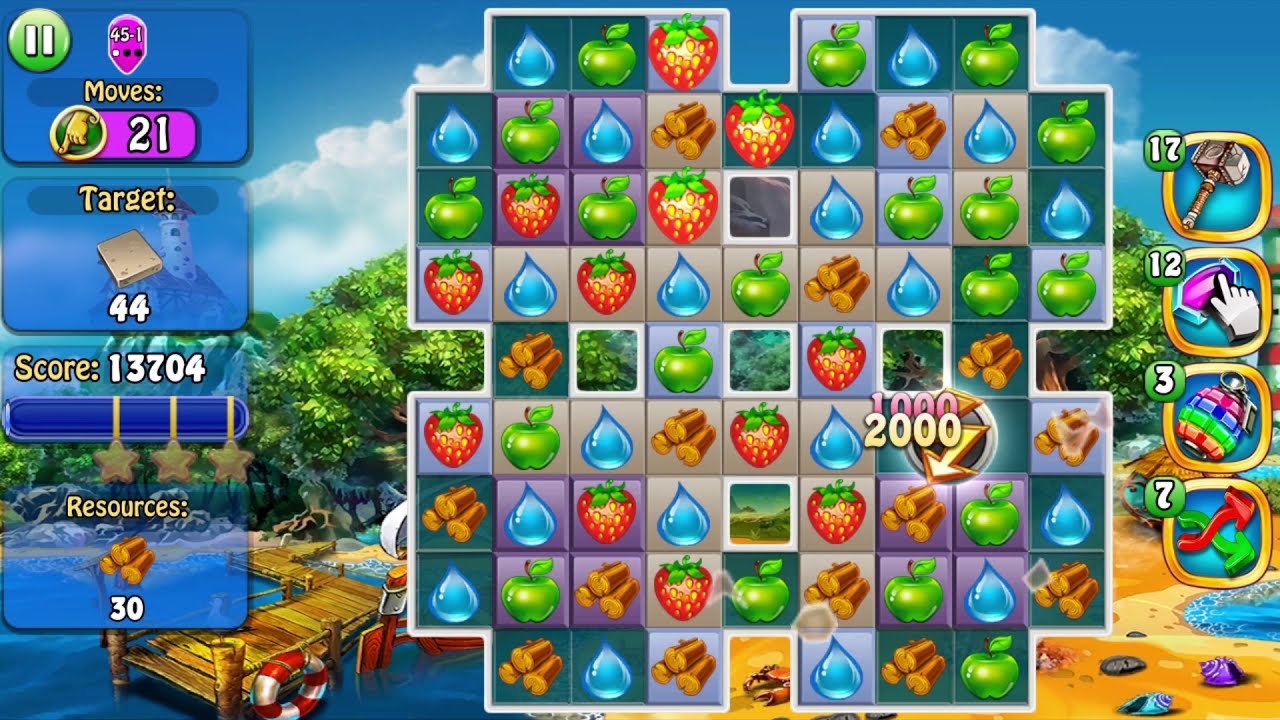 Gameplay trailer thumbnail: match-3 puzzle board over a glowing Eiffel Tower in Magica Travel Agency